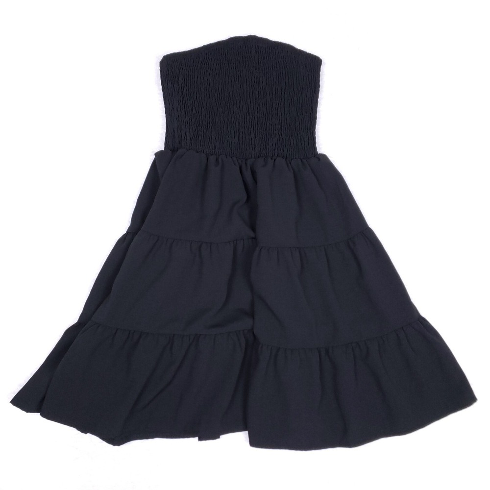 SHEIN Strapless Black Dress XS Tiered Ruffle Minimal Summer Festival Chic